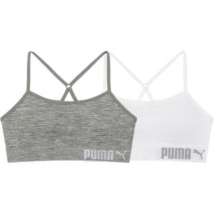 imagePUMA Girls 2 Pack Super Soft Seamless BraletteLight Grey HeatherWhite