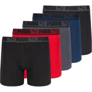 imagePUMA Mens Training Fit AntiOdor 5 Pack Boxer BriefsBlackRedCastlerockBlue