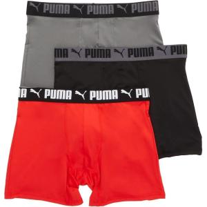 imagePUMA mens 3 Pack Performance Boxer BriefsGreyRedBlack