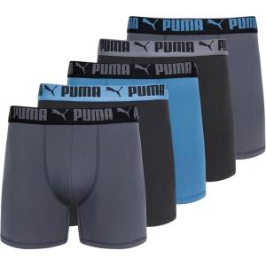 imagePUMA mens 5 Pack Performance Boxer BriefsBlackBlueGrey