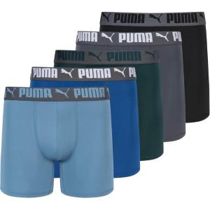 imagePUMA mens 5 Pack Performance Boxer BriefsGreenBlueBlackGrey