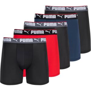 imagePUMA mens 5 Pack Performance Boxer BriefsNavyRedBlack