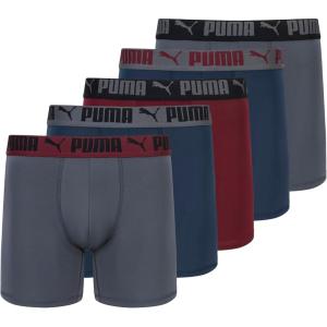 imagePUMA mens 5 Pack Performance Boxer BriefsRubyNavyGrey