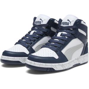 imagePuma UnisexChild Rebound Layup Mid ShoesPuma Whiteflat Light Grayclub Navy