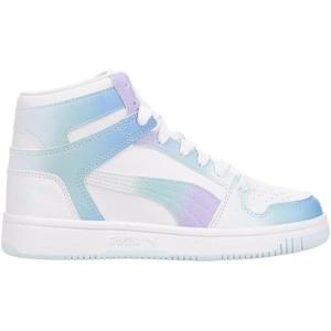 imagePuma UnisexChild Rebound Layup Mid ShoesPuma Whitevivid Violetturquoise Surf