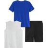 imagePUMA boys 3 Piece Set Short Sleeve Cotton Jersey Tshirt and Muscle Tee ampamp Matching ShortHeather GreyBlue
