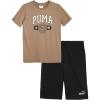 imagePUMA boys 2 Piece Set Short Sleeve Cotton Jersey Tshirt ampamp Matching ShortTaupe