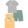 imagePUMA boys 3 Piece Set Short Sleeve Cotton Jersey Tshirt and Muscle Tee ampamp Matching ShortApricotHeather Grey