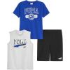 imagePUMA boys 3 Piece Set Short Sleeve Cotton Jersey Tshirt and Muscle Tee ampamp Matching ShortHeather GreyBlue