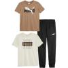 imagePUMA boys 3 Piece Set Short Sleeve Cotton Jersey Tshirts ampamp Matching Tricot PantTaupe