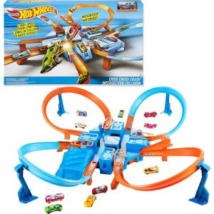 imageHot Wheels Track Set with 164 Scale Toy Car 4 Intersections for Crashing Powered by a Motorized Booster CrissCross Crash Track Amazon ExclusiveCrash Set