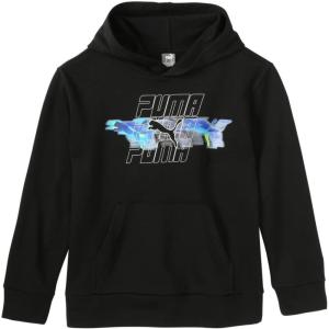 imagePUMA Boys Logo Pullover Hoodie Fleece Sweatshirt Large Front PocketCarbon Black