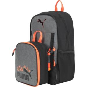 imagePUMA Unisex Kids Colony Lunch Kit ampamp Backpack Combo BlackMetallic Silver MediumHeather GreyHeat Fire