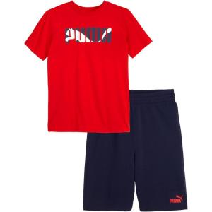 imagePUMA boys 2 Piece Set Short Sleeve Cotton Jersey Tshirt ampamp Matching ShortAll Time Red