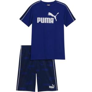 imagePUMA boys 2 Piece Set Short Sleeve Cotton Jersey Tshirt ampamp Matching ShortDark Blue