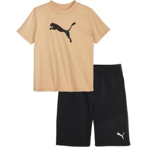 imagePUMA boys 2 Piece Set Short Sleeve Cotton Jersey Tshirt ampamp Matching ShortIced Coffee