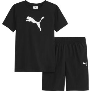 imagePUMA boys 2 Piece Set Short Sleeve Cotton Jersey Tshirt ampamp Matching ShortPuma Black