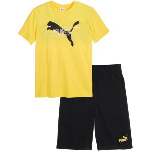 imagePUMA boys 2 Piece Set Short Sleeve Cotton Jersey Tshirt ampamp Matching ShortSunny Yellow