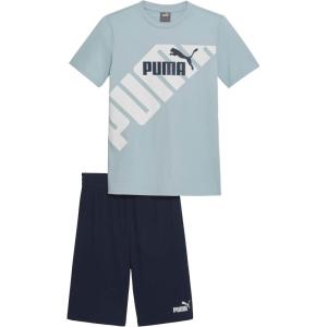 imagePUMA boys 2 Piece Set Short Sleeve Cotton Jersey Tshirt ampamp Matching ShortTurquoise Aqua