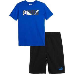 imagePUMA boys 2 Piece Set Short Sleeve Cotton Jersey Tshirt ampamp Matching ShortVivid Blue