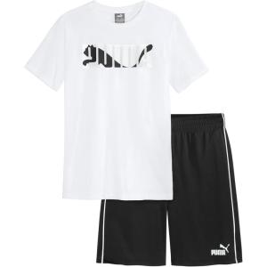 imagePUMA boys 2 Piece Set Short Sleeve Cotton Jersey Tshirt ampamp Matching ShortWhite Traditional