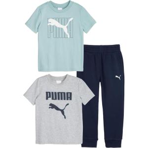 imagePUMA boys 3 Piece Set Short Sleeve Cotton Jersey Tshirts ampamp Matching Tricot PantHeather GreyMint