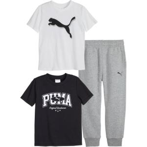 imagePUMA boys 3 Piece Set Short Sleeve Cotton Jersey Tshirts ampamp Matching Tricot PantPuma Black