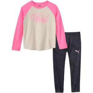 imagePUMA girls Long Sleeve Tee ampamp Legging Set Logo Graphics CrewneckAlpine Snow