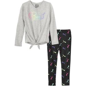 imagePUMA girls Long Sleeve Tee ampamp Legging Set Logo Graphics CrewneckLight Heather Grey