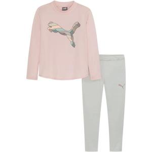 imagePUMA girls Long Sleeve Tee ampamp Legging Set Logo Graphics CrewneckMauve Mist
