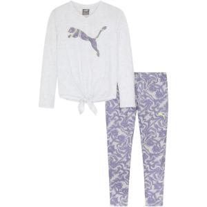 imagePUMA girls Long Sleeve Tee ampamp Legging Set Logo Graphics CrewneckWhite Heather