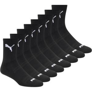imagePUMA Mens 8 Pack Athletic Cushioned High Quarter Crew SocksBlackWhite