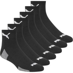 imagePUMA mens 6 Pack Quarter Crew SocksBlackWhite