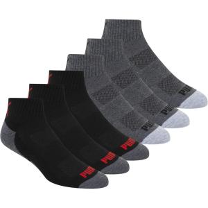 imagePUMA mens 6 Pack Quarter Crew SocksDark GreyBlack Red Combo