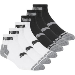 imagePUMA mens 6 Pack Quarter Crew SocksWhiteBlackGrey
