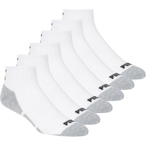 imagePUMA mens 6 Pack Quarter Crew SocksWhiteGrey Detail